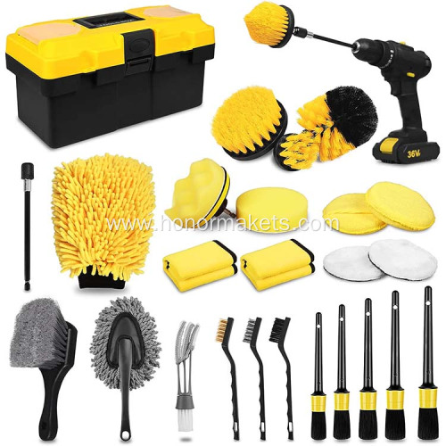 27Pcs Car interior Detailing Kit Auto Detailing Drill Brush Set car cleaning equipment and tools wash & care products